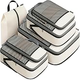 BAGAIL 4 Set/6 Set/8 Set Compression Packing Cubes Travel Accessories Expandable Packing Organizers (Half Mesh, 6-Beige)