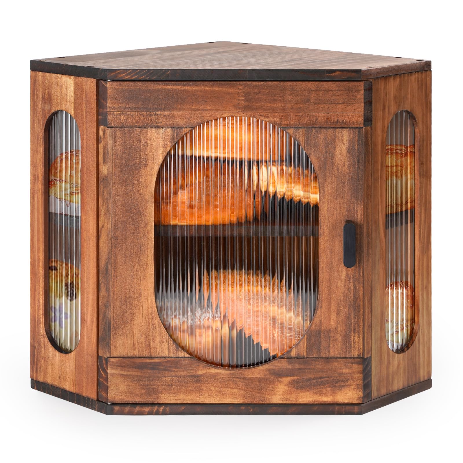 Photo 1 of Sunhoo Bread Box for Kitchen Countertop Corner Bread Storage Wooden Breadbox Container 2 Layer Bread Holder Keeper Large Farmhouse Bread Bin Shelf for Homemade Pantry Vintage Acrylic Window(Brown)