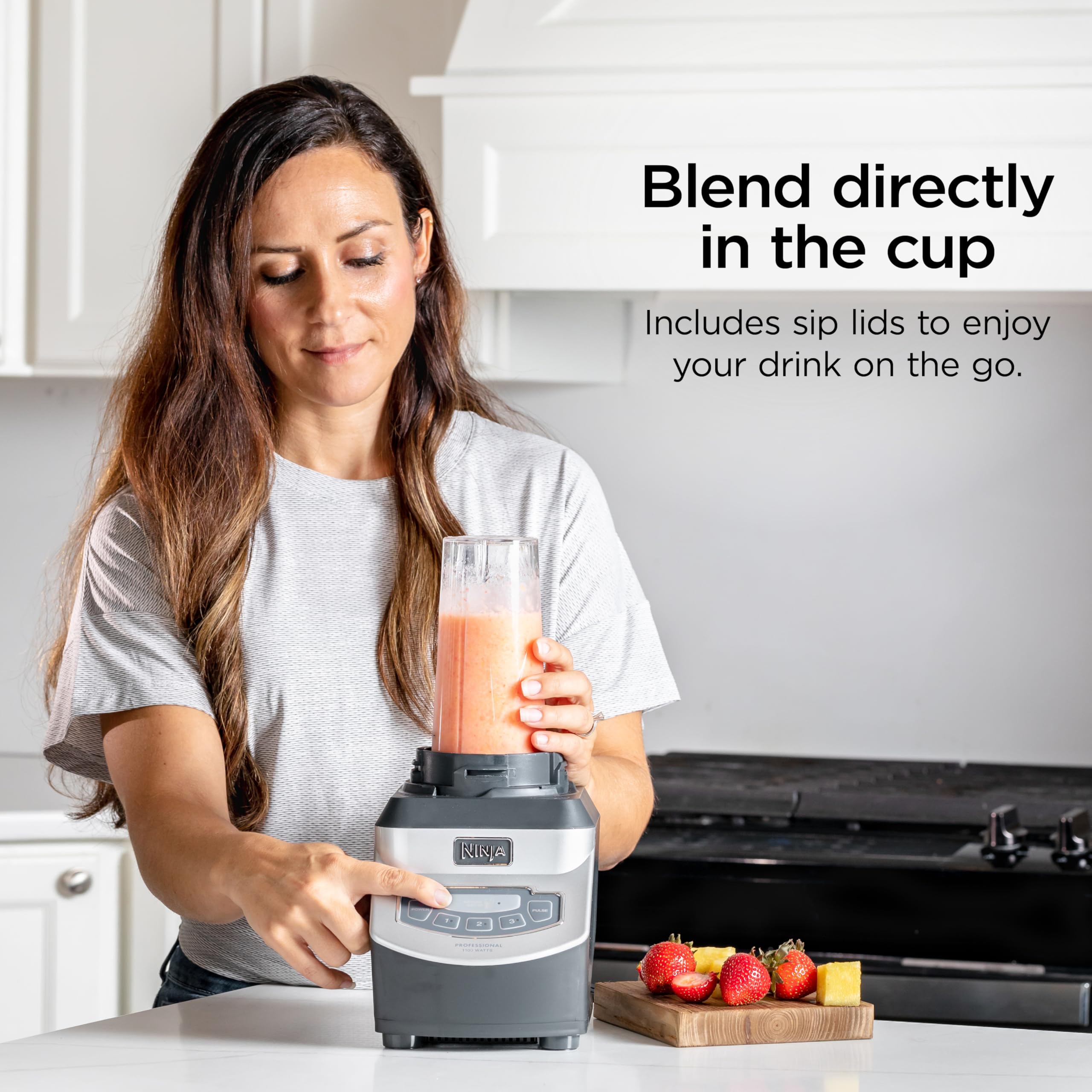 Ninja BL660 Professional Compact Smoothie & Food Processing Blender, 1100-Watts, 3 Functions -for Frozen Drinks, Smoothies, Sauces, & More, 72-oz.* Pitcher, (2) 16-oz. To-Go Cups & Spout Lids, Gray