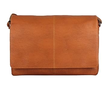 K London Tan Leatherite Handmade Men Broad Size Laptop Bag Cross Over Shoulder Messenger Bag Office Bag (1802_Tann)