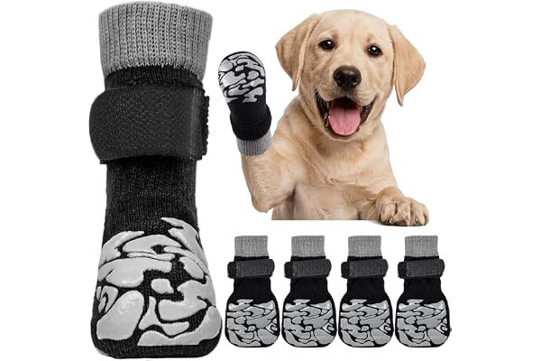 Kuoser Non-Slip Dog Socks, 2 Pairs Dog Recovery Boot to Prevent Licking Paws, Paw Protectors for Hot Pavement, Hardwood Floor