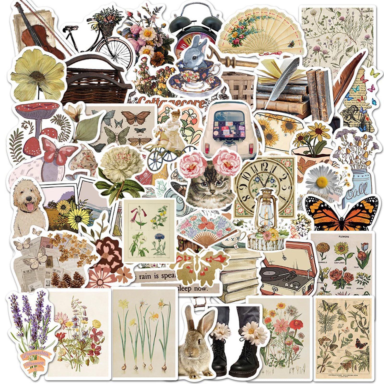 BSITSSS 100 PCS Vintage Stickers, Cute Sticker Pack, DIY Scrapbooking Stickers, Vinyl Waterproof Scrap Book Stickers, Aesthetic Stickers for Laptop Scrapbook Notebook Guitar Suitcase Skateboard