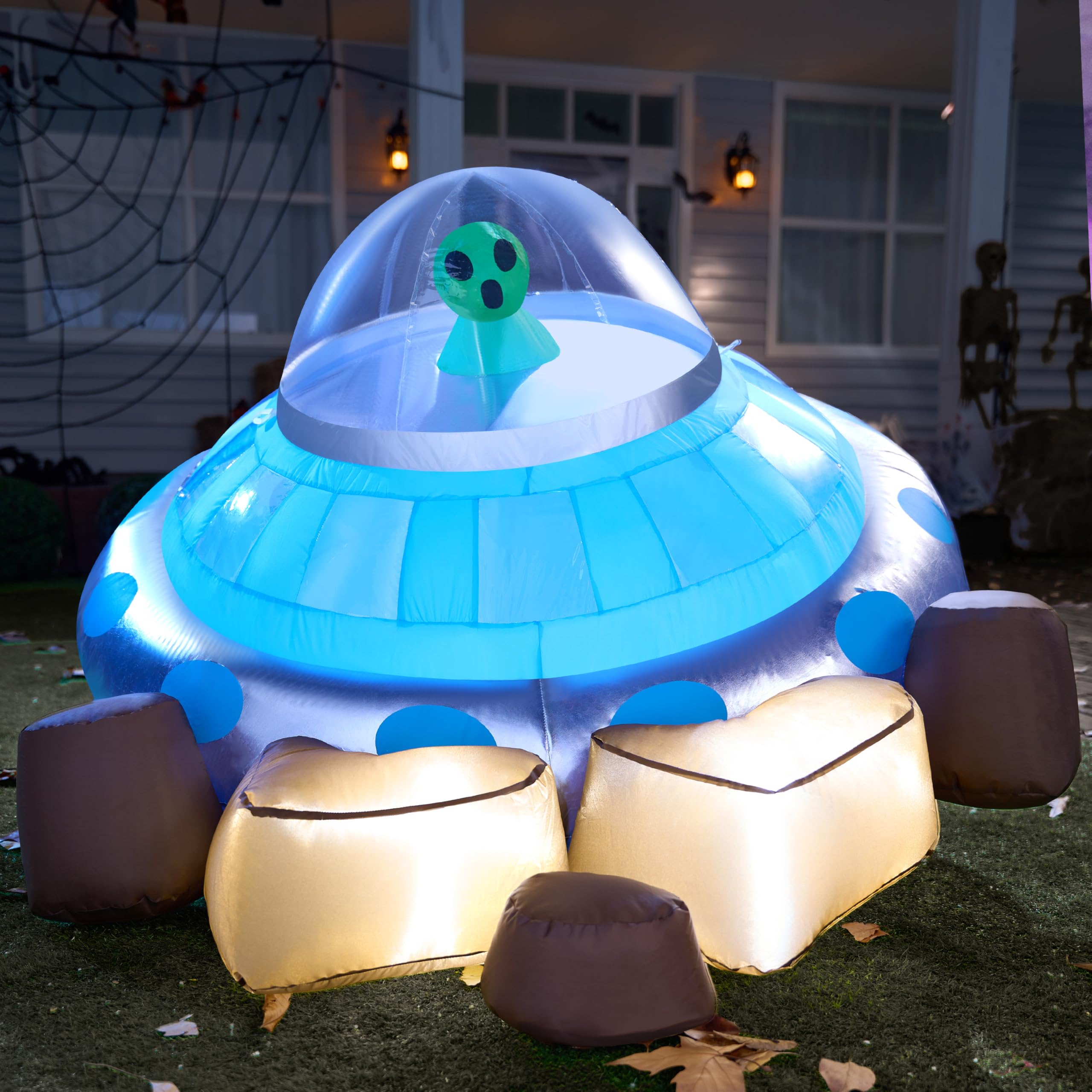 Photo 1 of Joiedomi Halloween 5 FT Long Inflatable UFO Alien Decorations, Halloween Blow Ups Crashing UFO Yard Decoration with Color Changing Lights for Inflatable Decor Outside