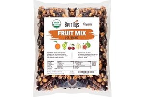 Berrilys Dried Fruit Mix, 2 Lbs, Organic, Diced Figs, Diced Apricots, White Mulberries, Sultanas, Sour Cherries, No Sugar Added, Trail Mix for Baking and Snacking