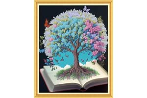 Artxfovy Stamped Cross Stitch Kits Beginners Full Range of Embroidery Starter Kits for Adults Printed Cross Stitching DIY Needlepoint Kit 11CT- Tree Book 15.7x19.7 inch