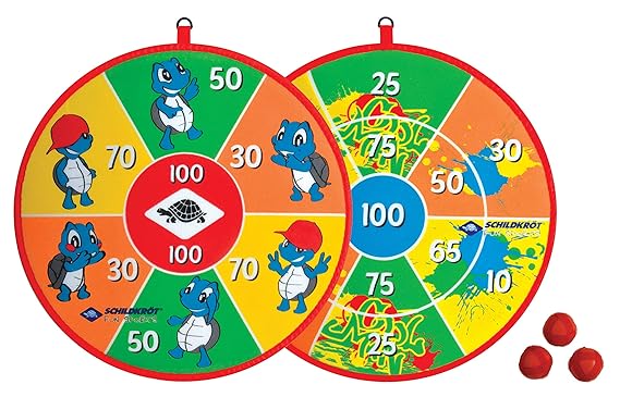 Schildköt Soft Dart Set, 2 Klett-Dart Scheiben, beidseitig mit unterschiedlichen Zielfeldern bedruckt, 2 x 3 Klettbälle für 2