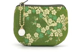 GOLDEN AMY Handmade Women Coin Purse Brocade Rosary Bag Silk Jewelry Pouch Zipper Wallet - Green