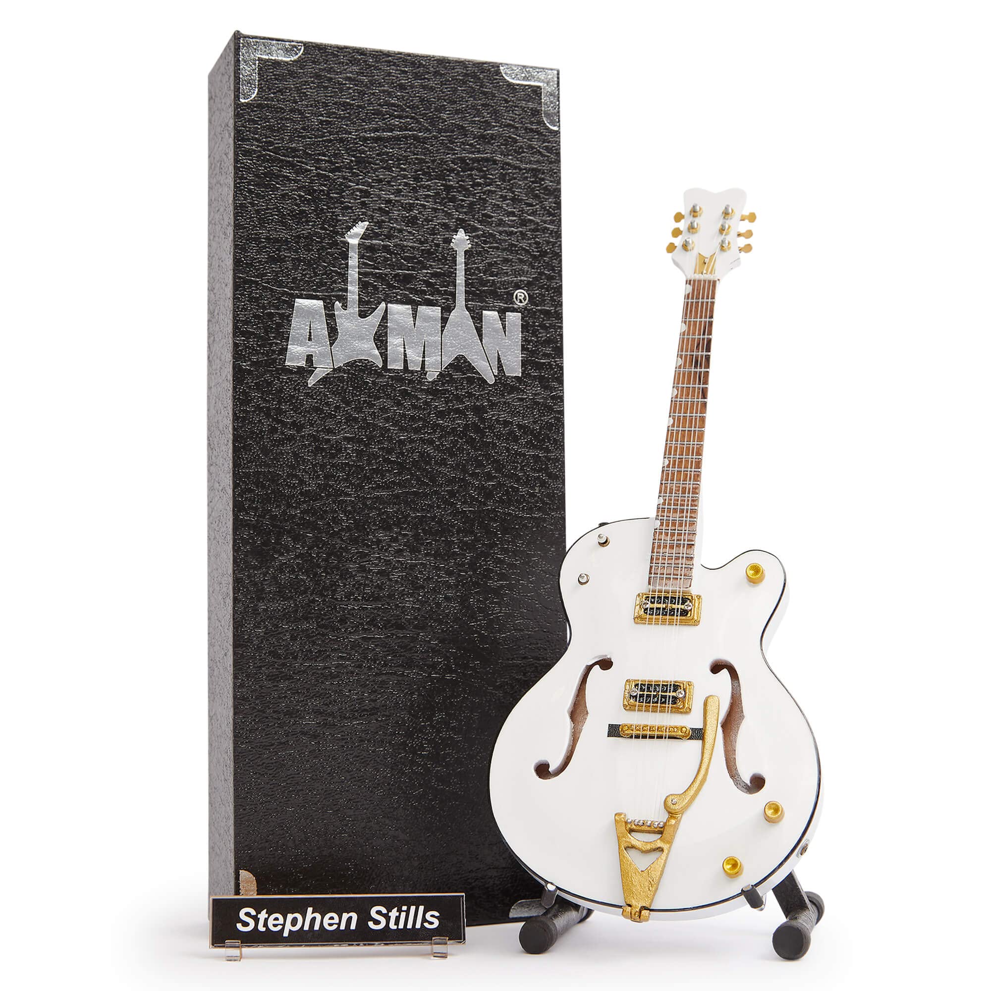 Axman Stephen Stills (Buffalo Spring) Miniature Guitar Replica - Music Gifts - Handmade Ornamental 1/4 Scale - Includes a Display Box, Name Tag and Miniature Guitar Stand