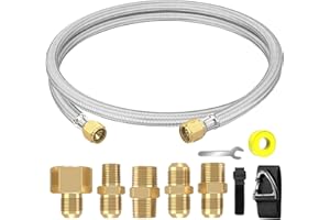 NQN Upgraded 6 Feet High Pressure Braided Propane Hose Extension with Conversion Coupling 3/8" Flare to 1/2" Female NPT, 1/4" Male NPT, 3/8" Male Flare for BBQ Grill, Fire Pit, Heater