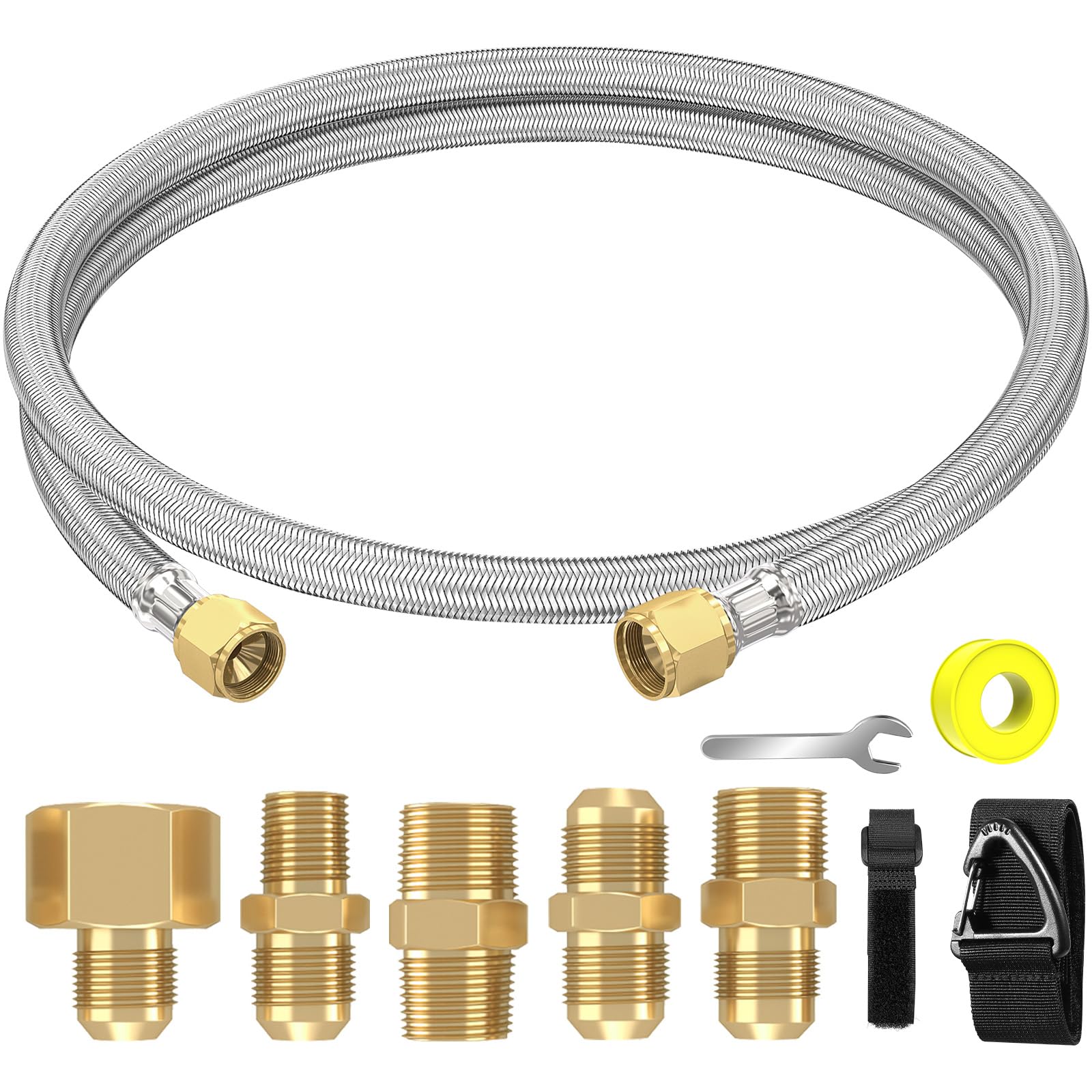 Photo 1 of Upgraded 6 Feet High Pressure Braided Propane Hose Extension with Conversion Coupling 3/8" Flare to 1/2" Female NPT, 1/4" Male NPT, 3/8" Male Flare for BBQ Grill, Fire Pit, Heater