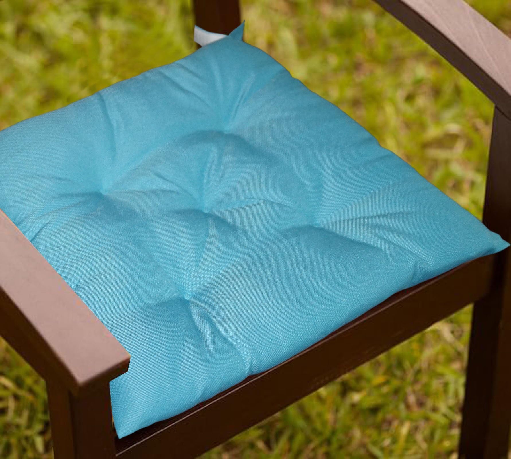 Lushomes Blue Water ResisCreamt Dinning Chair Pad Cushion with 5 Knots and Velcro. (40 x 40 cms, Pack of 2)- Outdoor Collection