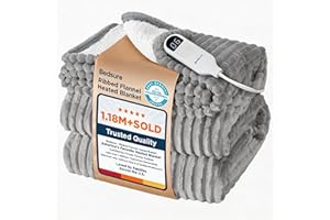 Bedsure Electric Throw Blanket - Soft Ribbed Flannel Heated Throw, 6 Heating Levels & 4 Time Settings, 3 Hours Auto-Off, Harb