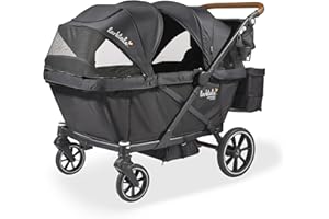 Larktale Caravan Coupe Quad V2, Compact Stroller Wagon with Reclining Seats for 4 Kids, Black