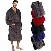 Ross Michaels Mens Robe Shawl Collar Wrap Style - Mid Length Plush Fleece Bathrobe