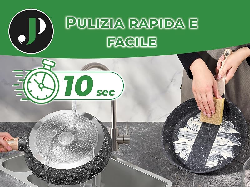 JUST PERFECTO Batteria Pentole e Padelle a Induzione, Set Padelle Antiaderenti Per tutti i piani cottura, Batteria di pentole antiaderente 24/28cm con Coperchi, set pentole induzione senza pfoa e ptfe