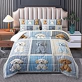 Tuzaovy Cartoon Dog Comforters Bedding Set Twin Size for Girls and Boys,Cute Puppy Print Comforters for Kid Teen Room Decor,Soft Little Dog Animal Lover Quilts Bedding Set Twin Size