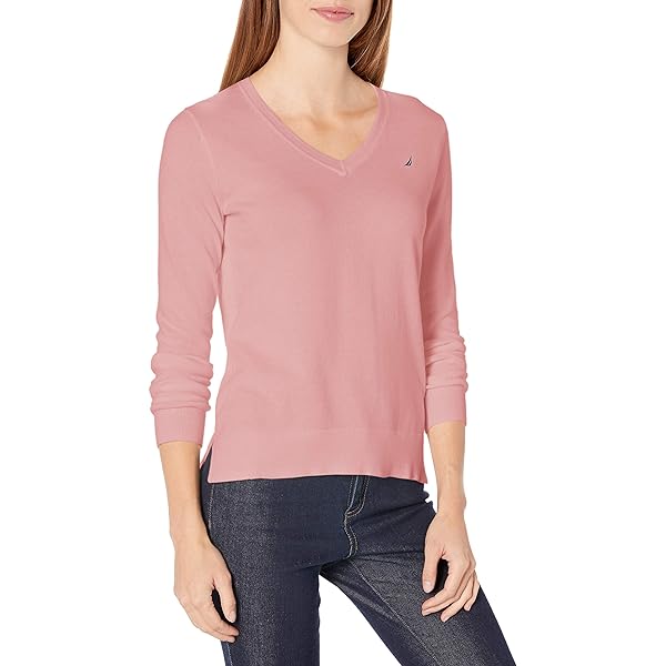 Nautica Suéter De Manga Larga 100% Algodón A Rayas Con Cuello Redondo Para Mujer Durante Todo El Año, Rojo Náutico