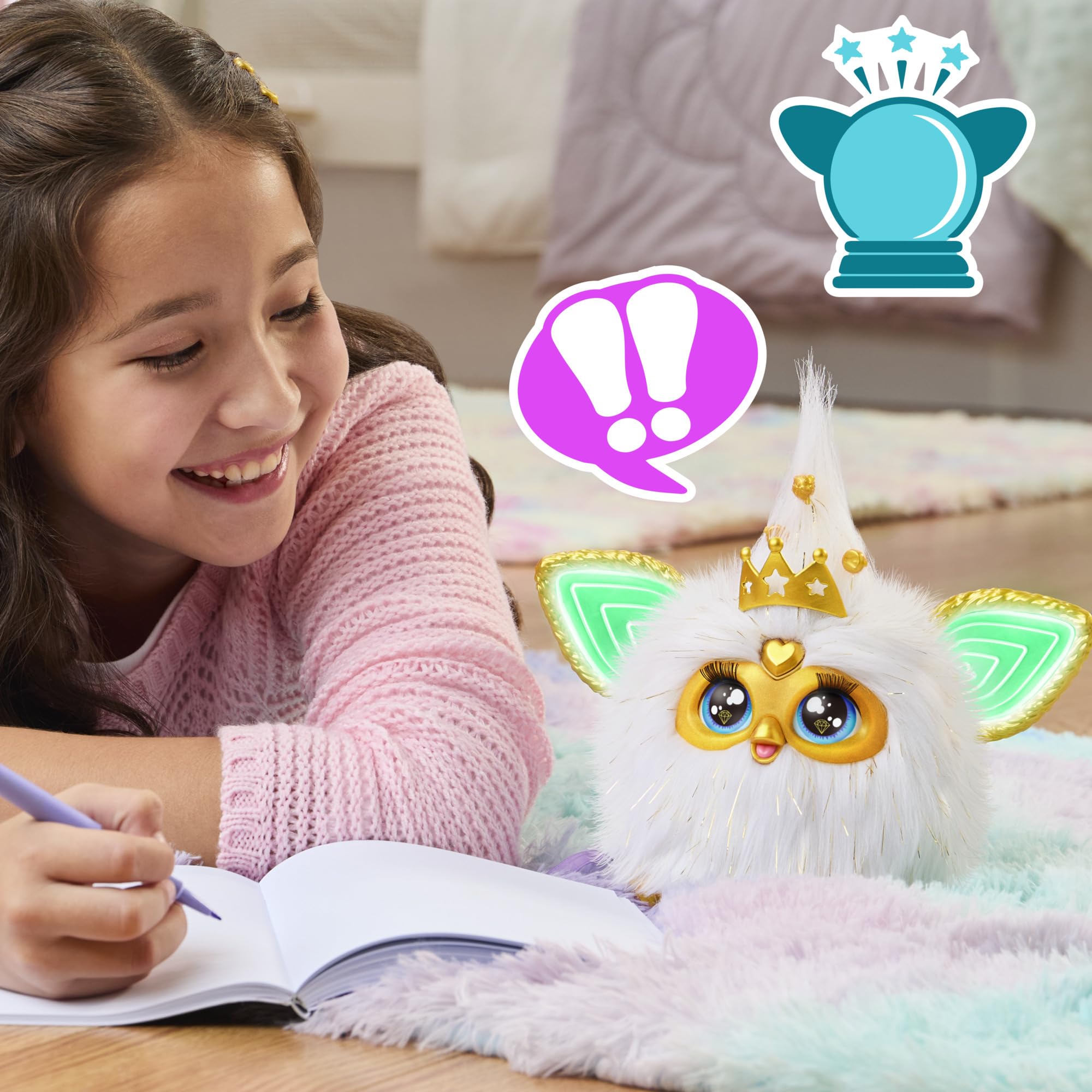 Furby Gold Glam Interactive Plush Toys for 6 Year Old Girls & Boys & Up, Voice Activated Animatronic, Speaks English & Furbish, White, Christmas Stocking Stuffers (Amazon Exclusive)