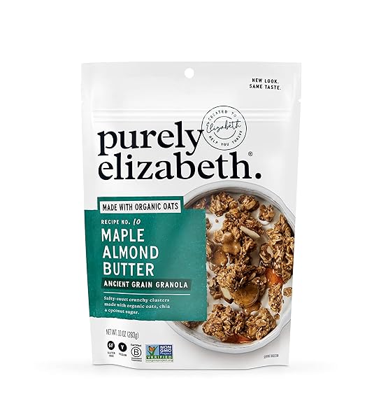 PURELY ELIZABETH MAPLE ALMOND BUTTER GRANOLA, MADE WITH ORGANIC OATS AND ANCIENT GRAINS, GLUTEN-FREE, NON-GMO (10OZ BAG)