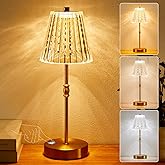 SAIWEYA Cordless Table Lamp, 5000mAh Rechargeable Battery Operated Portable Lamp, Dimmable+3 Colors LED Touch Control, Vintage Crystal Lamp for Bedroom, Kitchen, Bar, Office