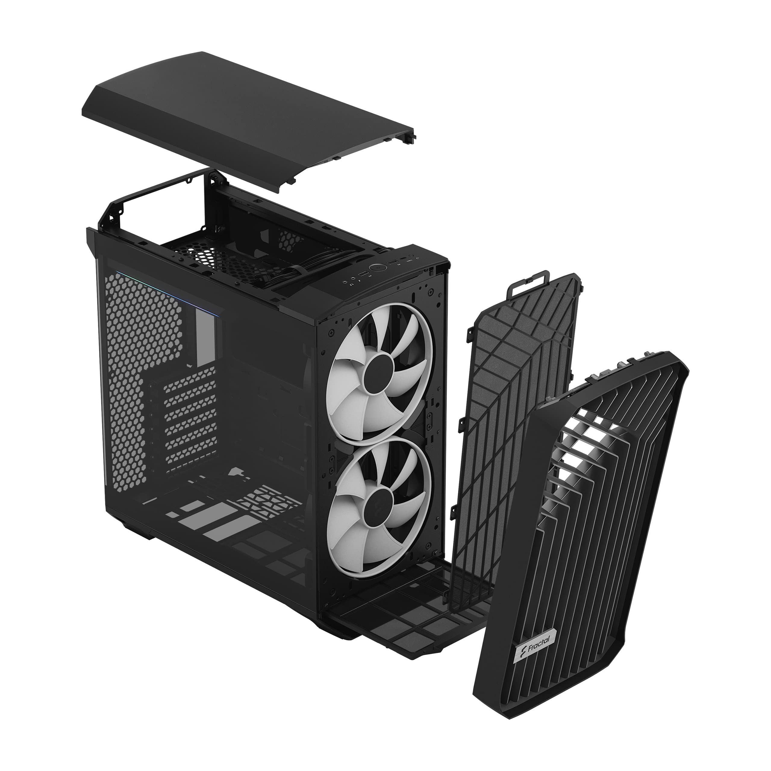 Fractal Design Torrent Compact RGB Black - Light Tint Tempered Glass Side Panels - Open Grille for Maximum air Intake - Two 180mm RGB PWM Fans Included - Type C - ATX Airflow Mid Tower PC Gaming Case
