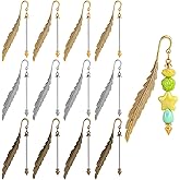 Framendino, 12 Pack Metal DIY Beadable Feather Bookmarks with Hooks 3 Colors