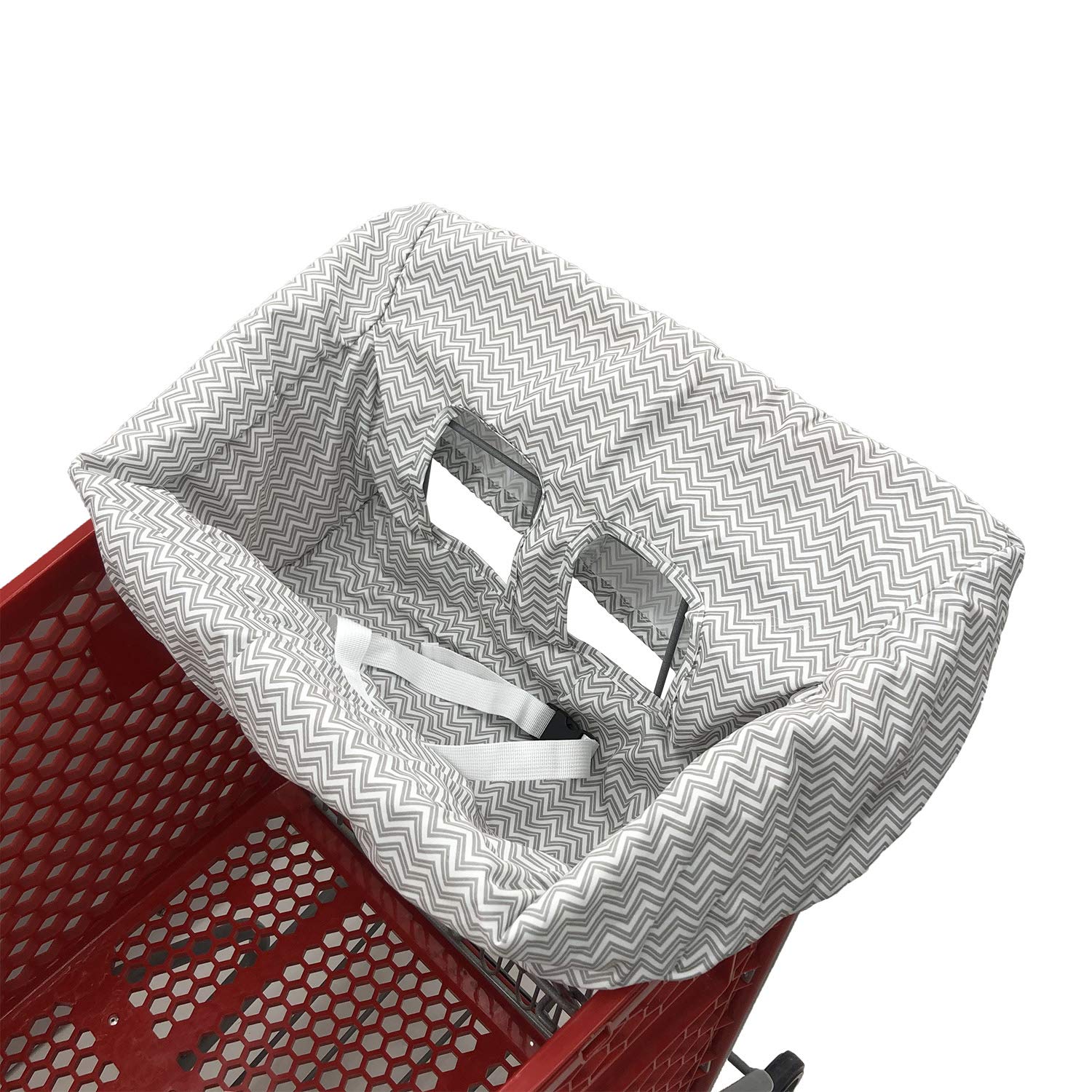 2-in-1 Baby Shopping Trolley Cart Cover and High Chair Seat Cushion with Mini Portable Carry Bag (Grey Chevron)