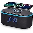 Odokee Wireless Charging Alarm Clock Radio: Qi Certified Fast Wireless Charger for iPhone Samsung - 10W Stereo Bluetooth Speaker - Dimmable Digital Clock with FM Radio for Bedroom Black