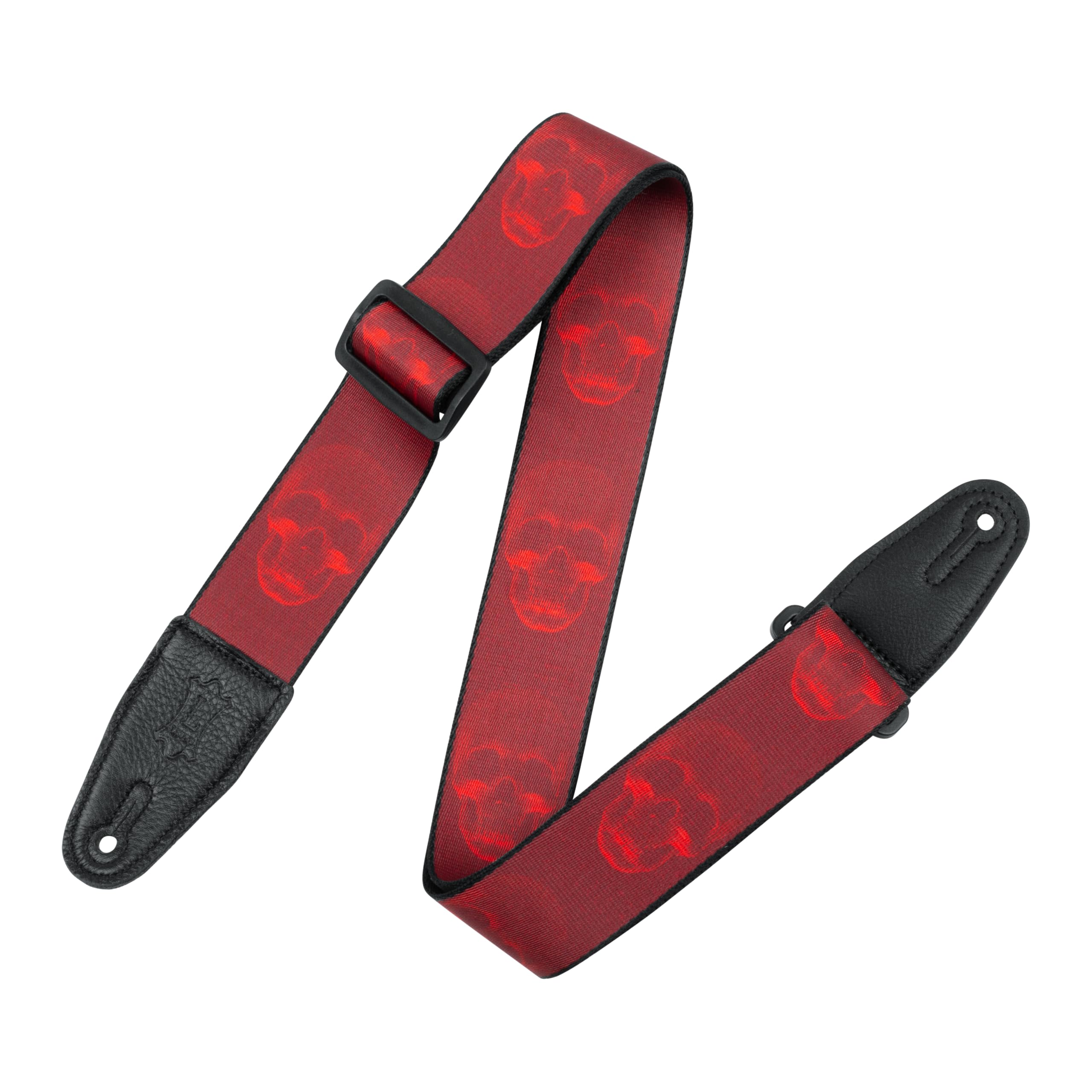 Levy's Leathers Guitar Strap MPD2-114 Prints Polyester With Leather Ends 2" - Dark Red &Red Skull