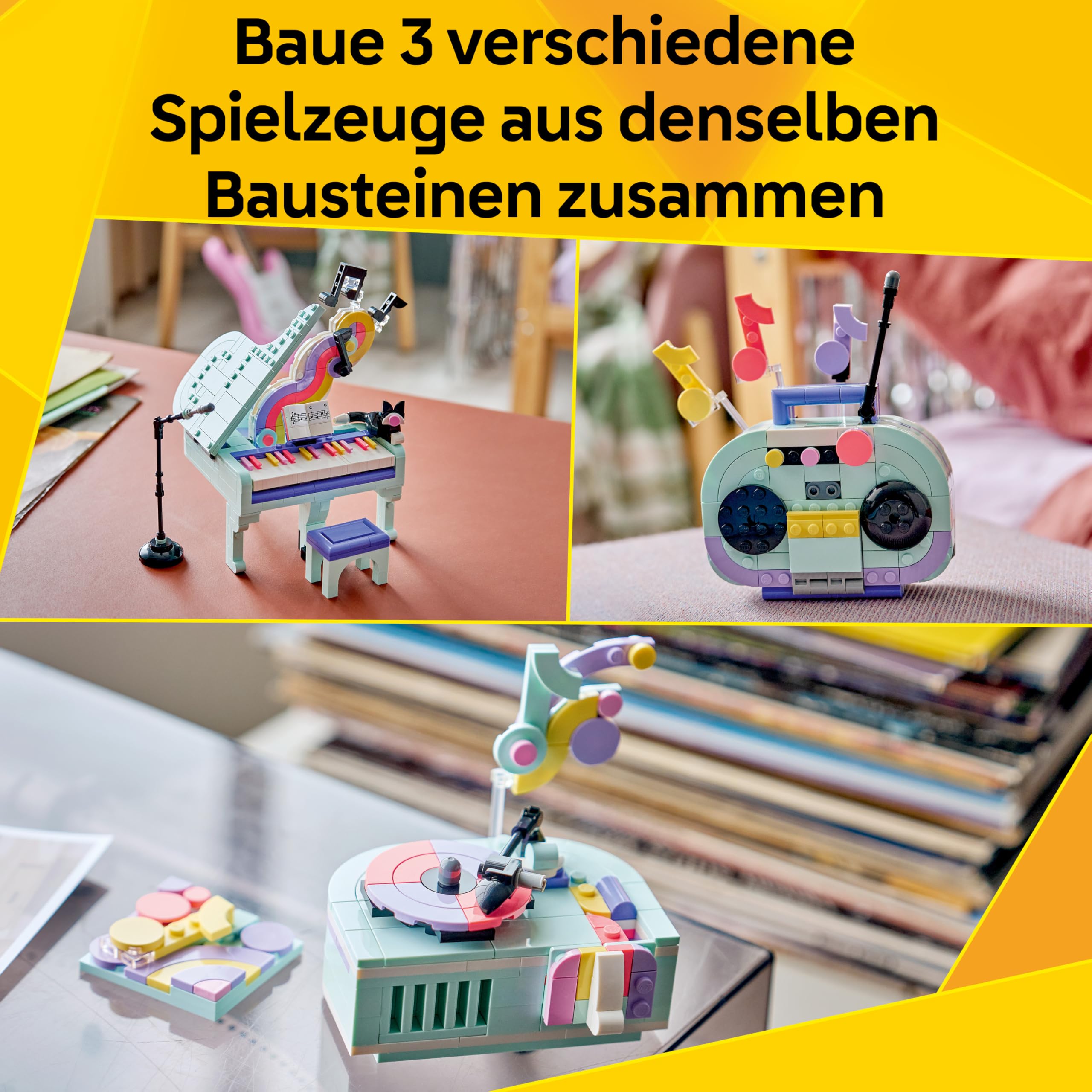 LEGO Creator 3-in-1-Set Deko-Klavier mit Katze - Retro Modellbau mit 3 Bauoptionen: Klavier, Radio oder Plattenspieler - DIY Kinderzimmer Deko - Geschenk für Mädchen und Jungen ab 9 Jahren - 31392 3