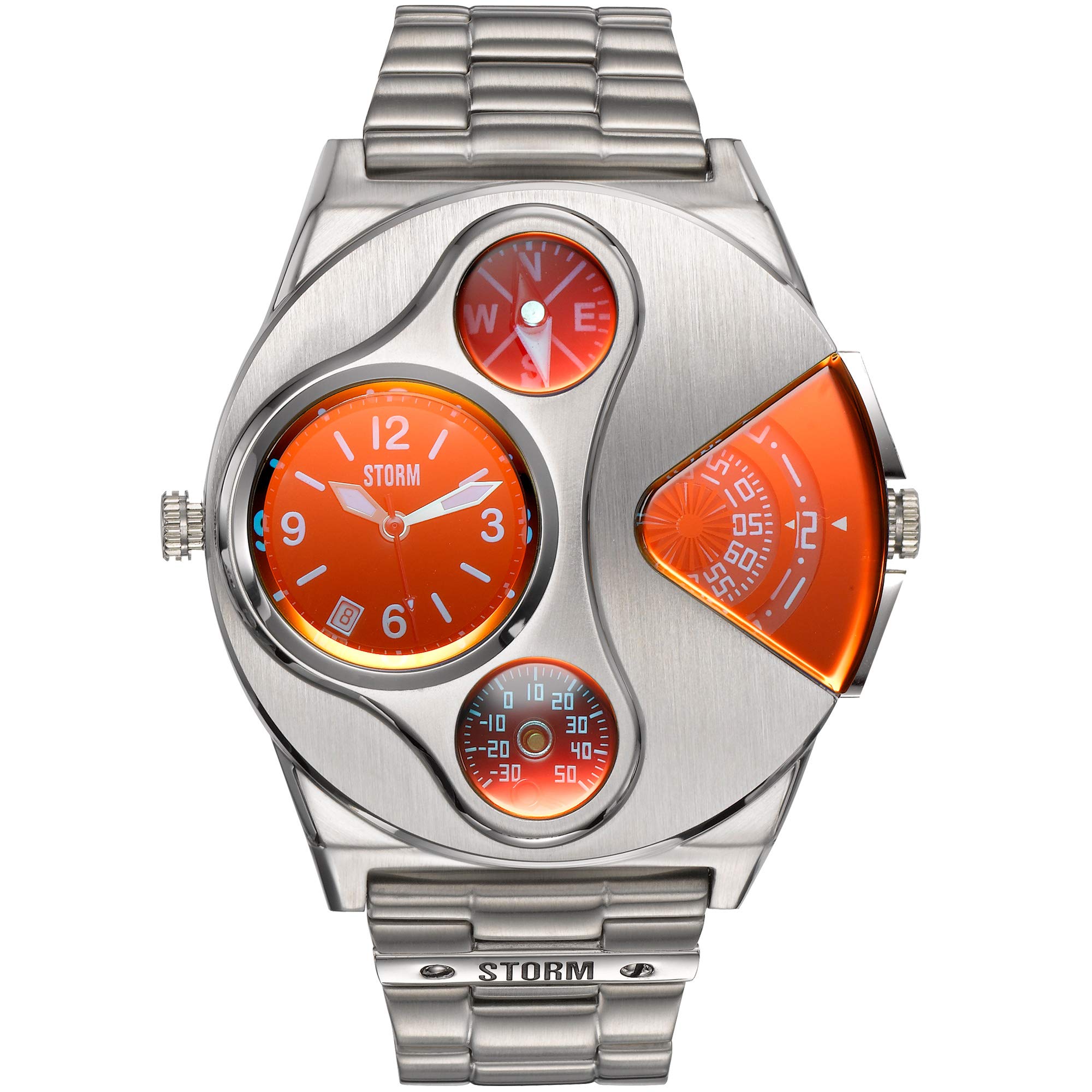 STORM V2 Navigator (Lazer Red) Men's Dual time Gadget Watch with Thermometer, Compass and Date Feature in Brushed Stainless Steel