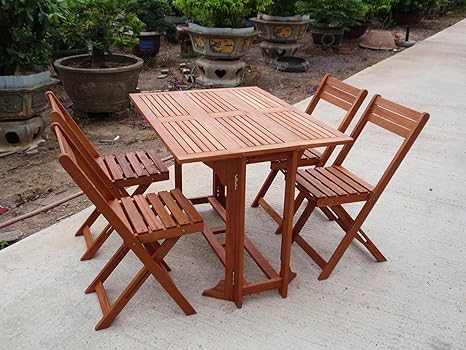 Amazon.de: Gartengarnitur Terrassenmöbel aus Eukalyptus Tisch 4 Stühle