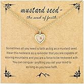 QRH Mustard Seed Necklace - Rectangle, Round, Mountain, Hill Christian Faith Geometric Religious Inspirational Gift With Message Card