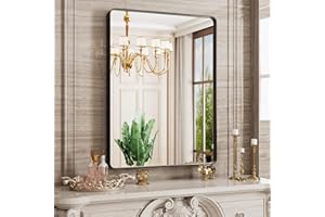 JISOSO Black Bathroom Mirror for Wall, 24 x 36 Inch Rectangular Metal Framed Mirror, Modern Wall Mounted Vanity Mirror for Bathroom, Rounded Corner,Tempered Glass (Horizontal/Vertical)