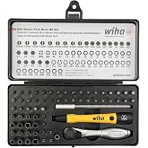 Wiha 75965 ESD Safe Master Technician Ratchet and MicroBits Set, 65 Piece | ESD-safe cushion grip handle; micro bits, ratchet, adapter and extension; foam tray metal case; sixty-five piece