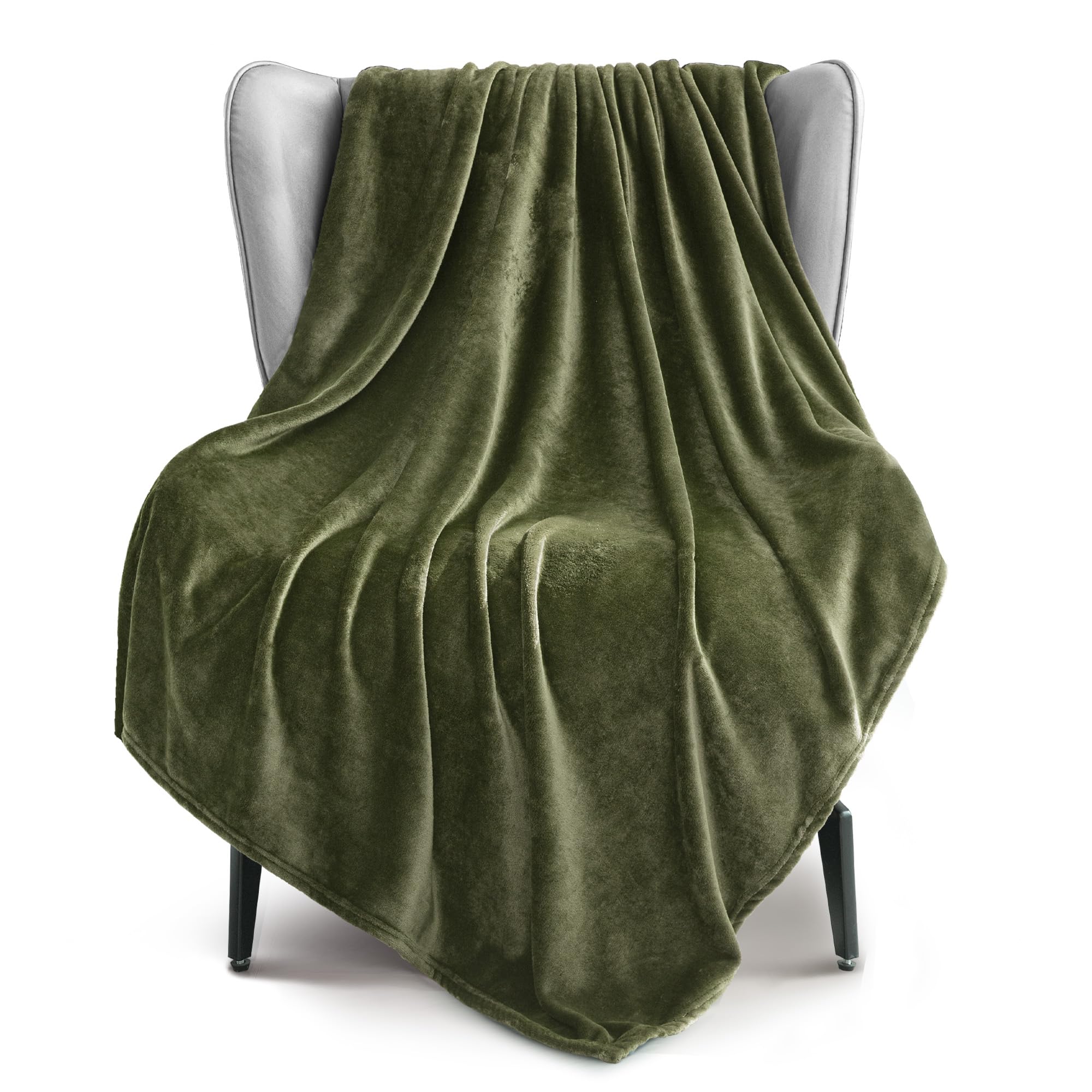 Exclusivo Mezcla Extra Large Fleece Throw Blanket for Couch, Sofa, 300GSM Super Soft and Warm Blankets, Olive Green Throw All Season Use, Cozy, Plush, Lightweight, 127x178 CM