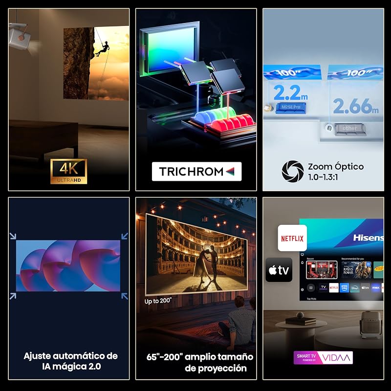 M2SE Pro - Mini Projetor Laser Trichroma UHD 4K Smart TV, 65 a 200 polegadas, 1150 lúmens, Dolby Vision, áudio 2x10W, zoom ótico, autofoco, proteção ocular, correção automática keystone