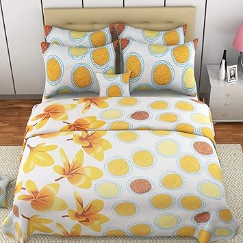 Mafatlal Mayfair Series, Pure Cotton Soft Finish Easy to Wash 144 TC Premium Bedsheets for Double Bed with 2 Pillow Covers, King Size Bedding Set Combo (Orange Multi)