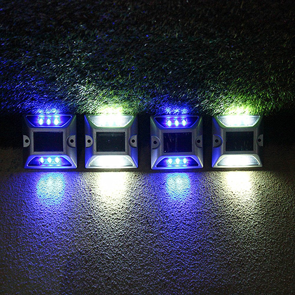 Deck Lights, SOLMORE 2 Pack LED Solar Dock Path Road Lights Marker lights,Waterproof Driveway Warning Lights for Outdoor Fence Patio Stud Yard Garden Pathway Stairs Step Lights Blue