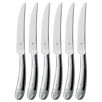 WMF Steakmesser Set, 6-teilig, Cromargan, Edelstahl poliert, Wellenschliff, spülmaschinengeeignet, Steakbesteck