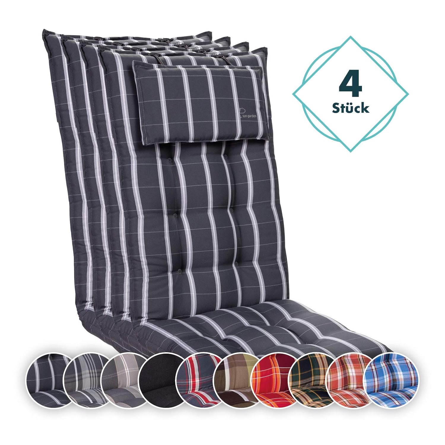 Amazon.de: Homeoutfit24 Sun Garden 4-Stück Gartenstuhl-Auflage (120 x