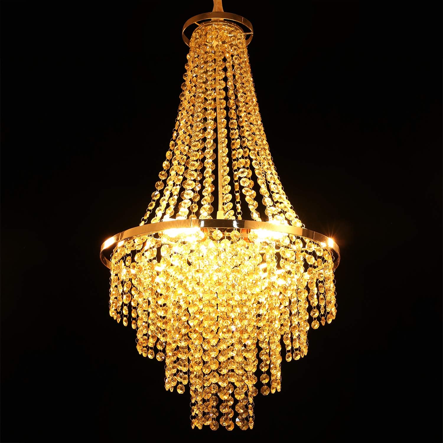 Modern Crystal Chandelier K9 Crystal Lighting Fixture Pendant Chandelier for Dining Room Bedroom Living Room 3 E26 LED Bulbs (Champagne Gold)…: Home Improvement