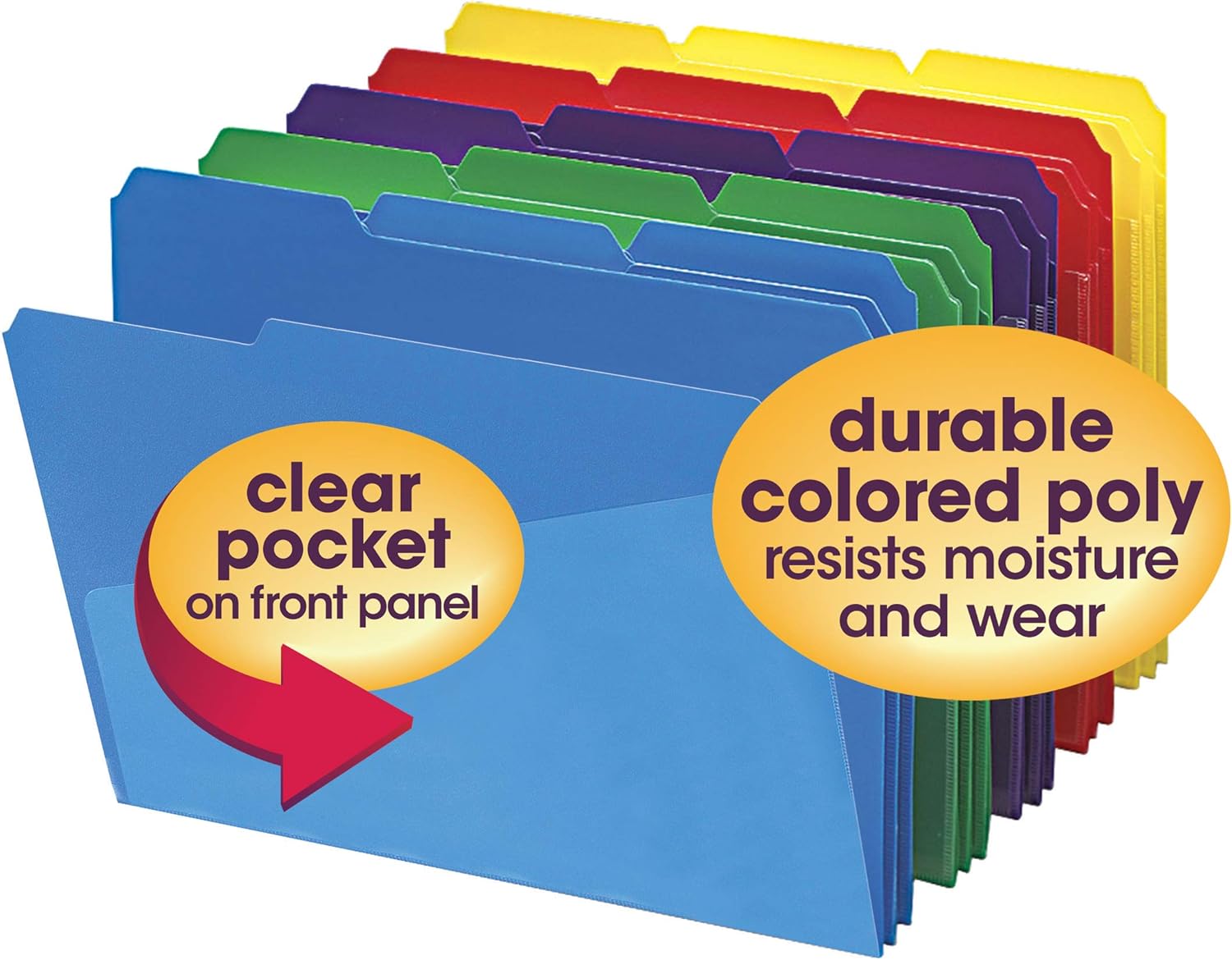 Smead Slash Pocket Poly File Folders, 1/3-Cut Tab, Letter Size, Assorted Colors, 30 per Box (10540) : Colored File Folders : Office Products