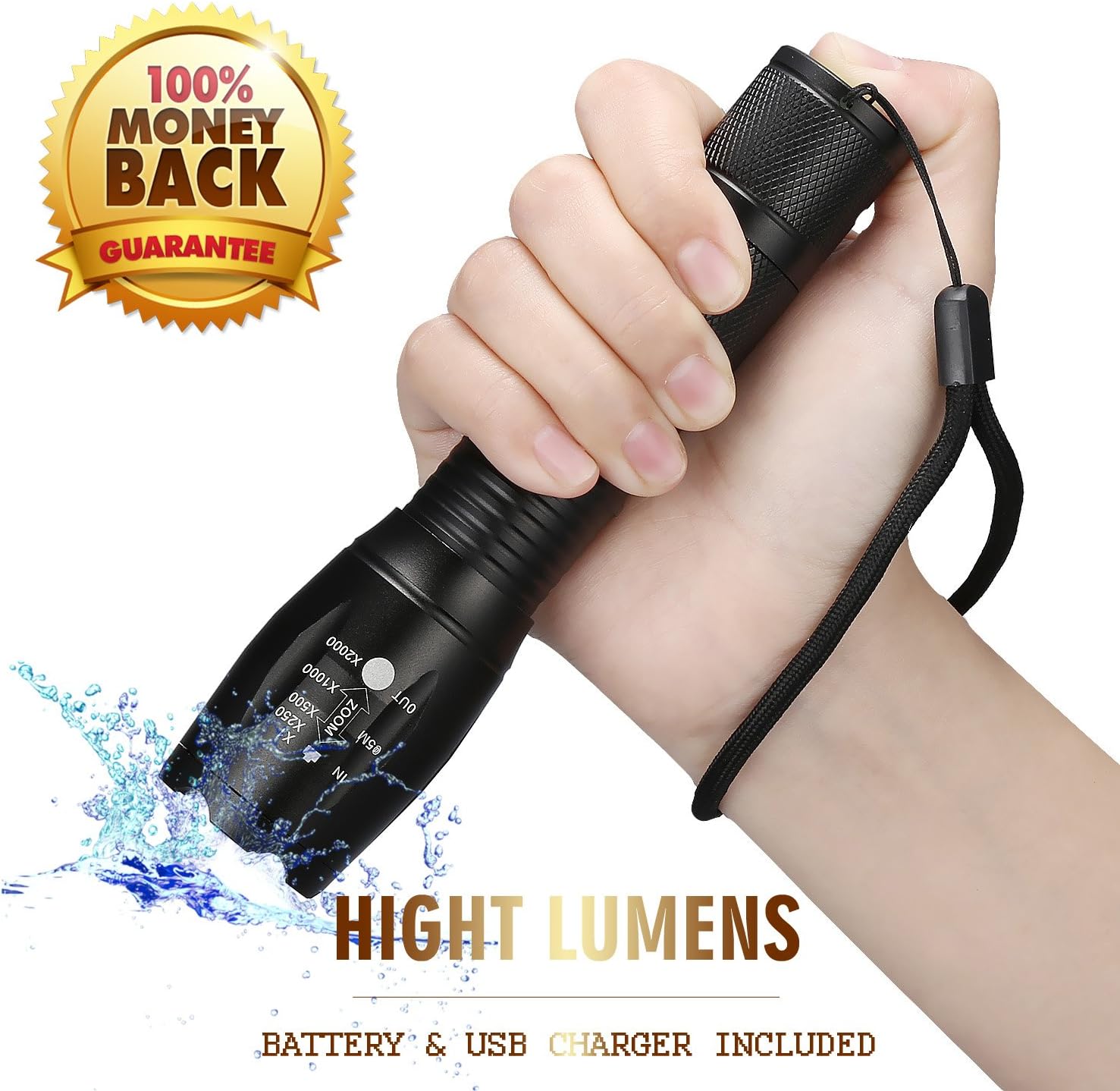 Tactical Flashlight Led Flashlights High Lumens,Portable Handheld Flashlight with Rechargeable Battery & USB Charger,5 Modes Tac light,Zoomable Waterproof Camping Flashlight for Kids,Outdoor,Emergency