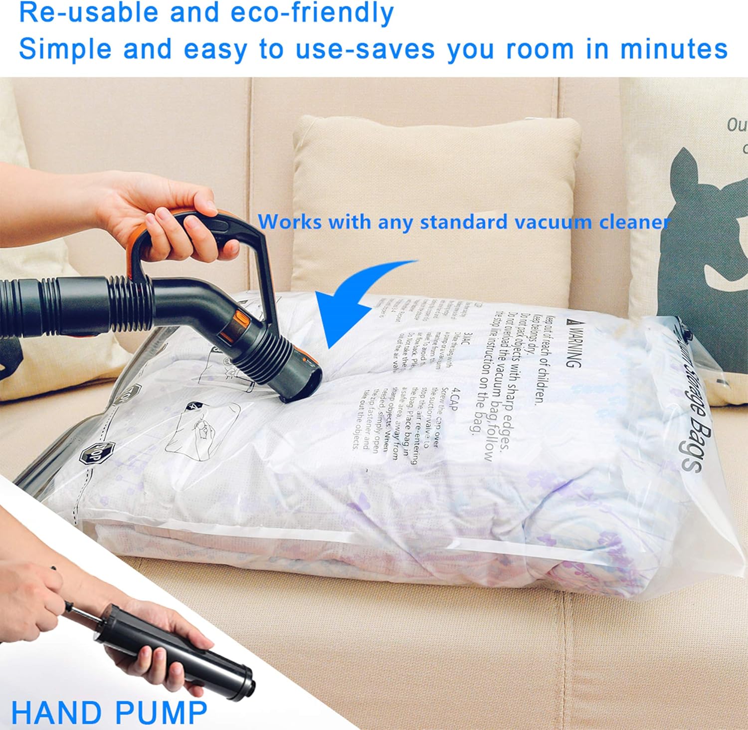 SUOCO Vacuum Storage Bags 8 Pack (Jumbo 30" x 40") Space Saver Compression Bags with Travel Hand Pump: Home & Kitchen
