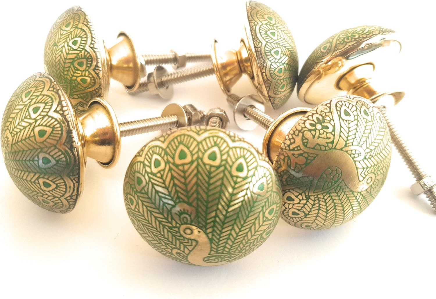 French Furniture Fittings Set of 6 Green Brass Peacock Knobs Kitchen Cabinet Pulls for Cupboard Doors Furniture - Image 5