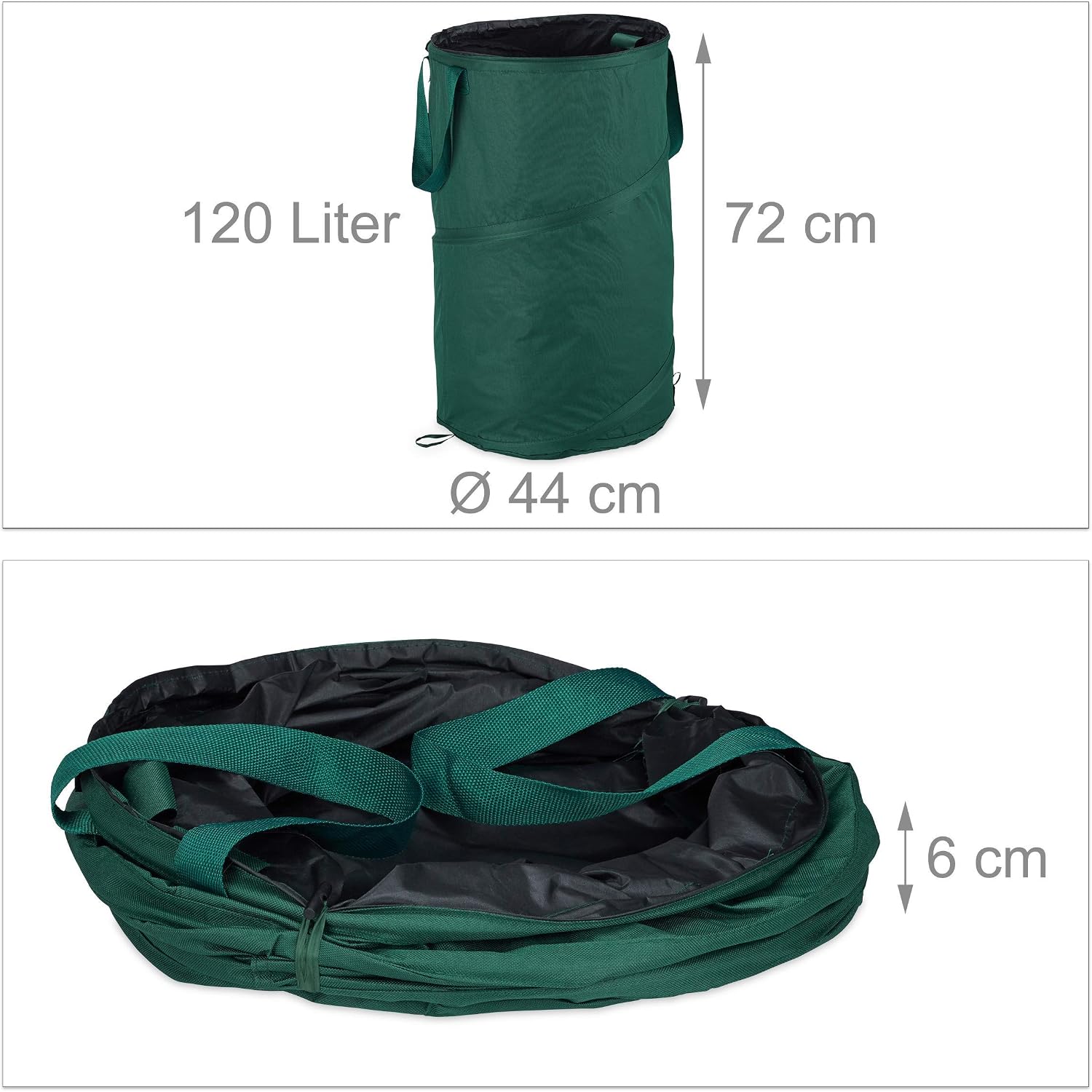 Relaxdays Freestanding Leaf Sack, Set Of 2, Garden Waste Sack, Pop-up, 120 L, Garden Container, ∅: 44 cm, Green - Image 5