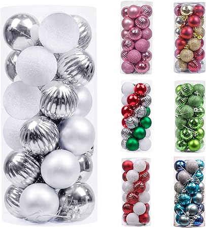 Valery Madelyn 24pcs Boules De Noël Boules De Noël 16inch4cmdécoration De Boules De Noël En Plastique Argent Incassable Pendentifs De Sapin De