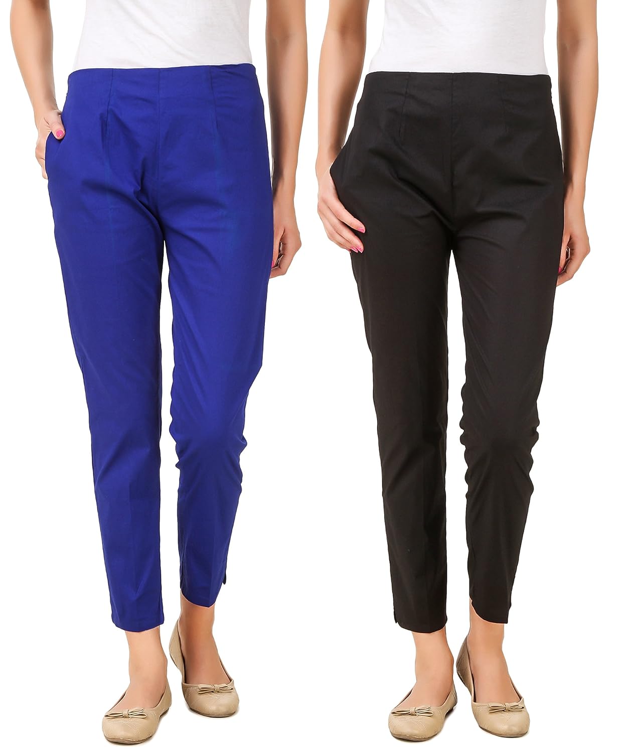 q-rious women's cotton lycra trousers/pants/chinos (pack of 2)
