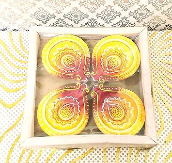 Diwali Diya: Flower Basket Diwali Diya Set of 4 | Handmade | Earthen Clay Terracotta | Decorative Diya | Festival Diya Oil Lamps | Multicolor